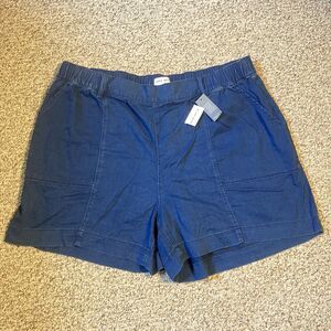 NWT Lane Bryant Womens Mid-Rise Pull On Short Size 22 Blue Denim Chambray Pocket